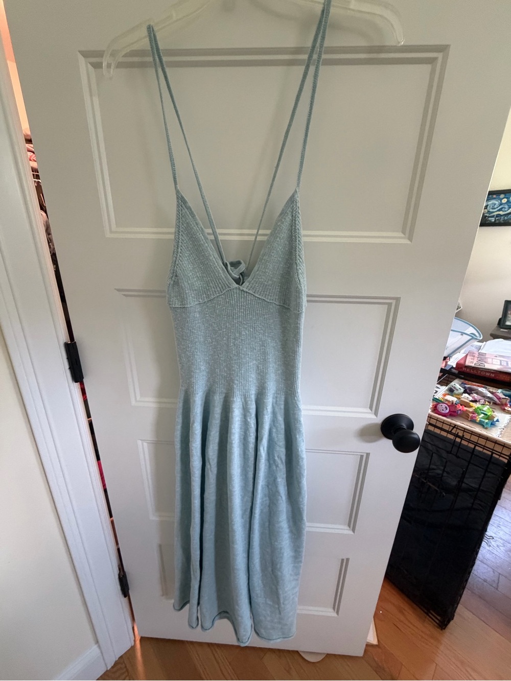 FP Beach Light Blue Midi Knit Spaghetti-Strap Dress